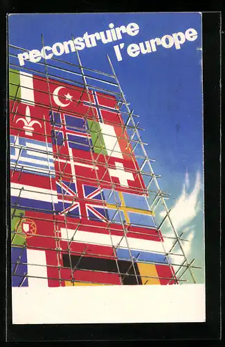 AK Baugerüst mit türkischer Flagge und weiteren europäischen Flaggen