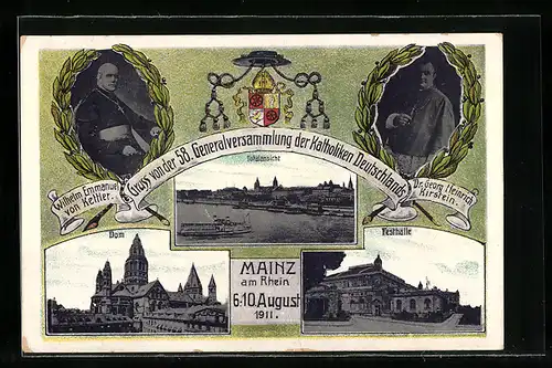 AK Mainz, 58. Generalversammlung der Katholiken Deutschlands 1911, Ortsansicht, Festhalle, Dom