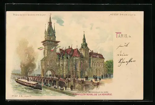Lithographie Paris, Exposition universelle de 1900, Le Pavillon Royal de la Hongrie