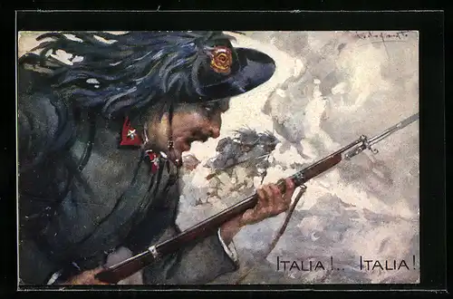 AK italienische Bersaglieri stürmen todesmutig voran