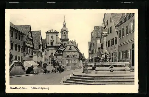 AK Neckarsulm, Drogerie und Brunnen am Marktplatz