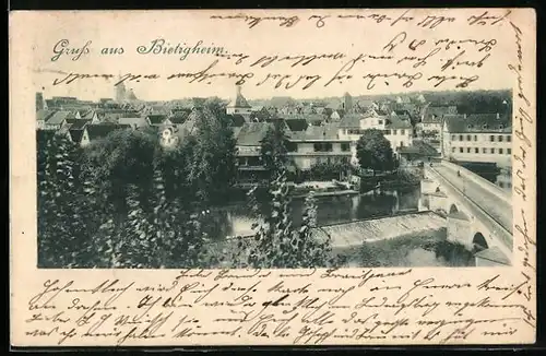 AK Bietigheim / Württ., Ortsansicht mit Weberei und Brücke