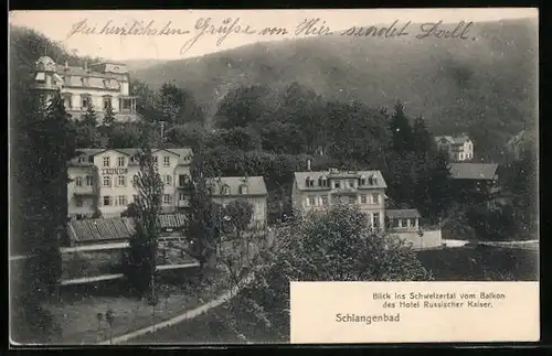 AK Schlangenbad, Blick vom Balkon des Hotel Russischer Kaiser ins Schweizertal