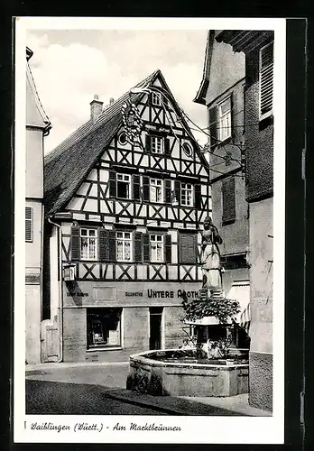 AK Waiblingen /Württ., Untere Apotheke am Marktbrunnen