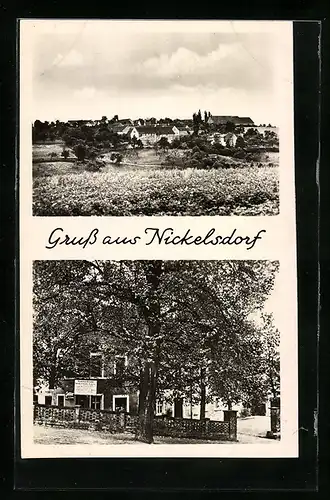 AK Nickelsdorf, Generalansicht, Gasthof zum Waldschlösschen