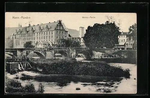 AK Hann.-Münden, Werra-Partie mit Brücke