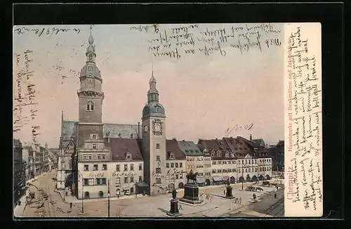 AK Chemnitz, Hauptmarkt mit Denkmäler & Jakobikirche