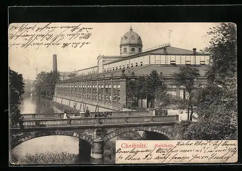 AK Chemnitz, Markthalle mit Brücke