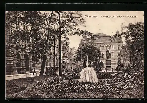 AK Chemnitz, Rathaus mit Becker-Denkmal