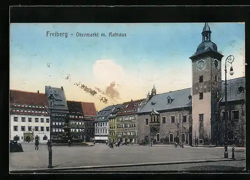 AK Freiberg / Sachsen, Obermarkt mit Rathaus