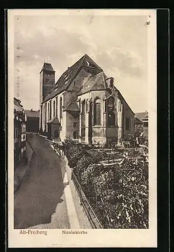 AK Freiberg / Sachsen, Strassenpartie an der Nicolaikirche