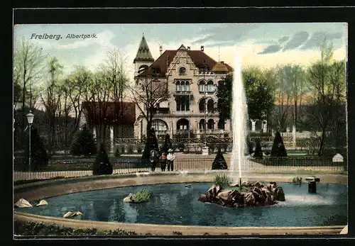 AK Freiberg / Sachsen, Springbrunnen im Albertpark