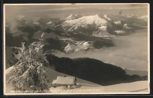 AK Alpenhaus am Kitzbüheler Horn, Alpenpanorama im Schnee