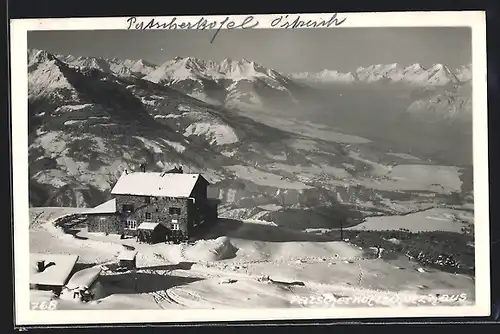 AK Patscherkofel-Schutzhaus, Blick ins Tal im Schnee