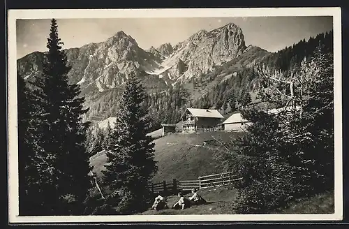 AK Mutterer Alm, Wanderer bei einer Rast