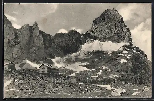 AK Lamsenjochhütte, Ansicht mit Lamsenspitze