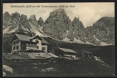 AK Grödnerjoch, Ansicht mit Tschierspitzen