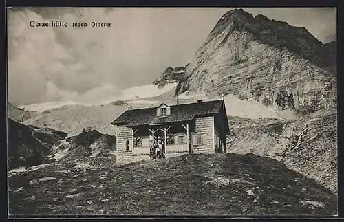 AK Geraerhütte gegen Olperer, Aussenansicht der Berghütte