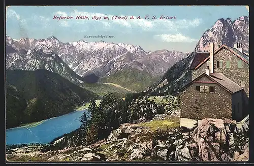 AK Erfurter Hütte, Berghütte d. A. V. S. Erfurt mit Karwendelgebirge