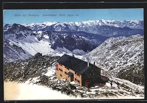 AK Landshuter Hütte, Berghütte mit Blick auf Stubaier