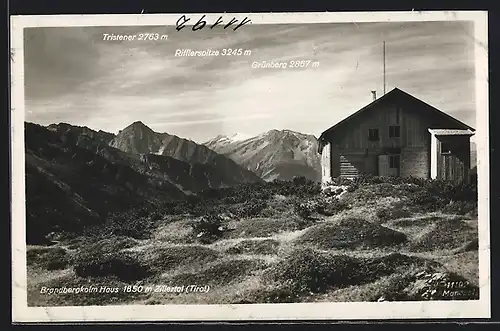 AK Brandbergkolm Haus /Zilelrtal, Ortsansicht mit Tristener, Rifflerspitze und Grünberg