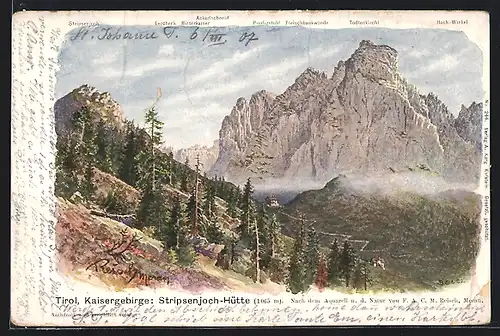 Künstler-AK F.A.C.M. Reisch: Tirol, Kaisergebirge, Stripsenjoch Hütte