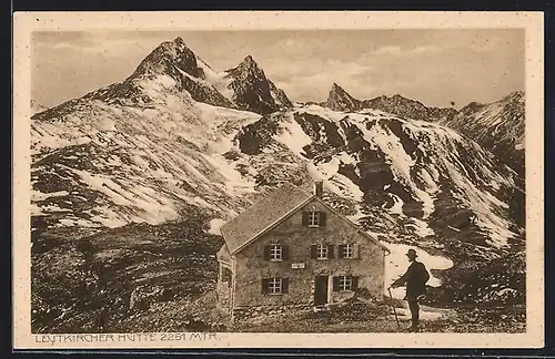 AK Leutkircher Hütte, Wanderer im Schnee