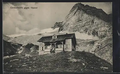 AK Geraerhütte gegen Olperer, Aussenansicht der Berghütte