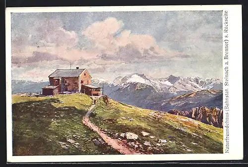 AK Naturfreundehaus am Padasterjoch, Berghütte mit Gebirgspanorama