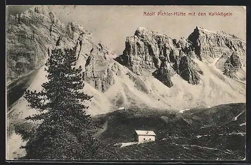 AK Adolf Pichler-Hütte, Ansicht mit Kalkkögeln