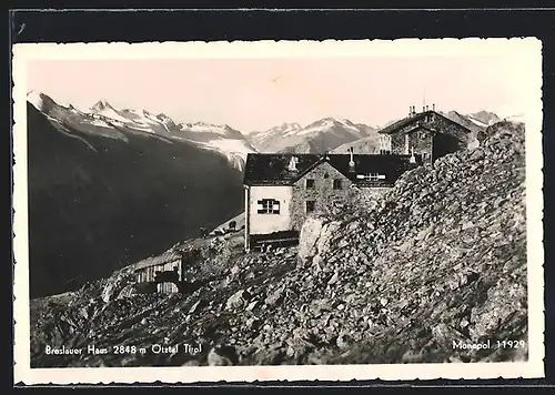 AK Breslauer Haus im Ötztal bei Sonnenschein