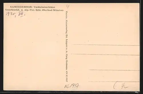AK Unterkunftshaus Vorderkaiserfelden d. Alp.-Ver. Sekt. Oberland München im Kaisergebirge