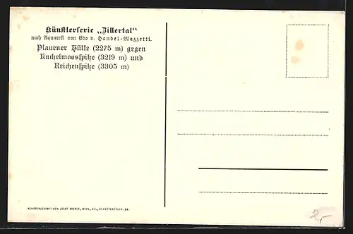 Künstler-AK Edo v. Handel-Mazzetti: Plauener Hütte, Berghütte gegen Kuchelmoosspitze und Reichenspitze