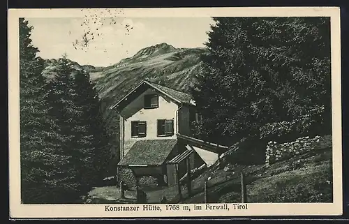 AK Konstanzer Hütte, Berghütte im Ferwall mit Bäumen