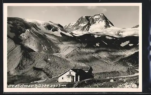 AK Dresdner Hütte, Blick auf die Berghütte