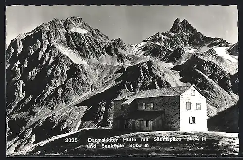 AK Darmstädter Hütte mit Saumspitze und Seeköpfe