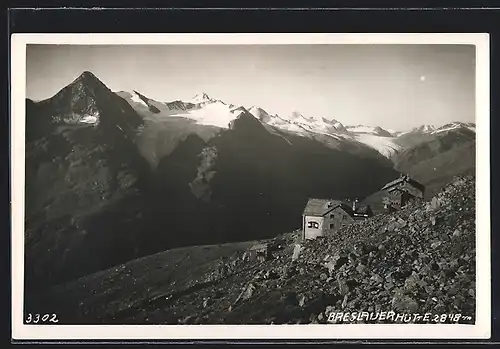 AK Breslauerhütte, Blick auf Hütte und Berge