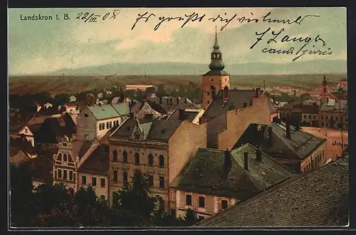 AK Landskron i. B., Panorama mit Kirche