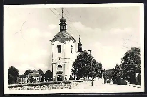 AK Zdechovice, Ortspartie mit Kirche