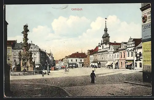 AK Chrudim, Strassenpartie mit Brunnen