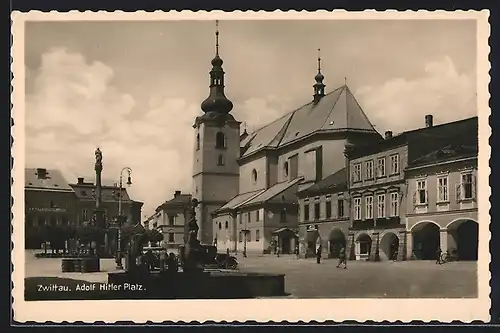 AK Zwittau im Sudetenland, die Kirche am Platz