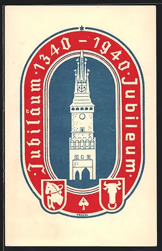 Künstler-AK Pardubice, Jubiläum 1340-1940, Wappen der Stadt