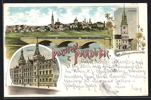Lithographie Pardubice, Panorama, Zelena brana, Radnice