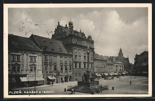 AK Plzen, Namesti s radnici mit Denkmal