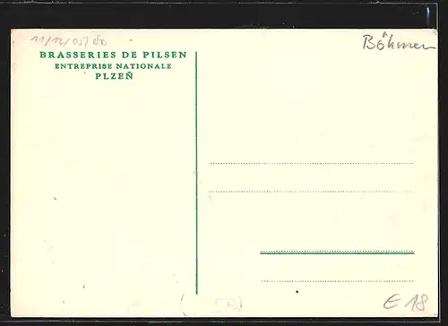 Künstler-AK Pilsen, Brauerei Pilsner Urquell