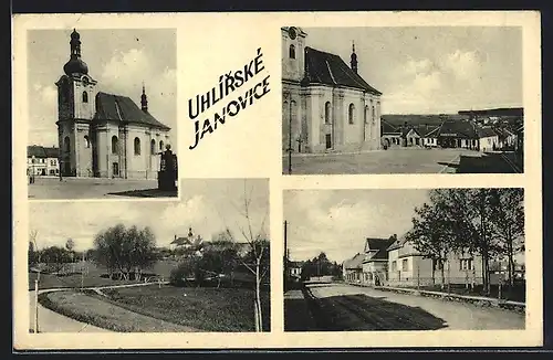 AK Uhlirské Janovice, Kirche, Stadtplatz, Ortsansichten