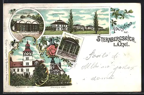 Lithographie Cesky Sternberk, Lazne, Smedensky zamek, Pramen Jindrichuv