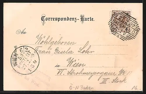 Lithographie Baden, Eisernes Thor mit Besuchern, Bergsteiger