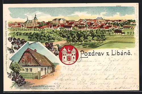 Lithographie Libán, Rodny domek Dor. J. Emlera