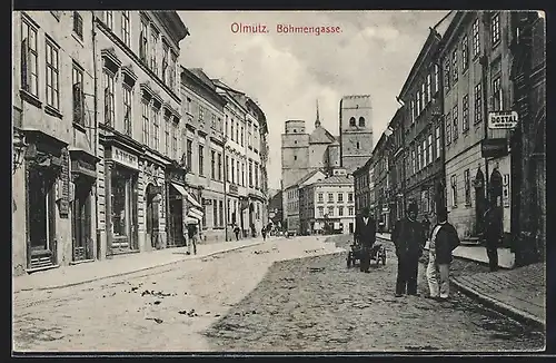 AK Olmütz, Böhmengasse mit Geschäften